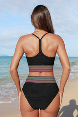 Black Keyhole Bikini Top & High-Waisted Bottoms Set