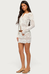 Rusa Sheer Crochet Mini Skirt