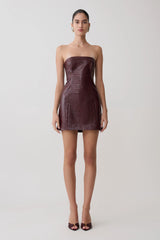 Anouk Faux Leather Strapless Mini Dress - Merlot