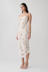 Delta Crochet Halter Midi Dress - White