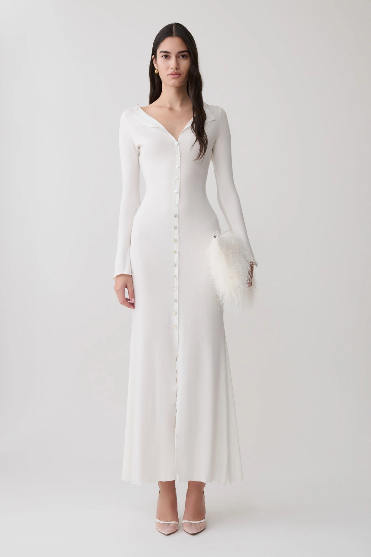 Tanya Buttoned Long Sleeve Maxi Dress - White