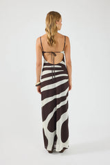 Perfect Stranger Drift Chiffon Maxi Dress Brown Print