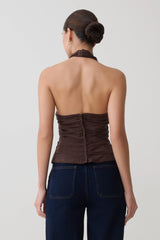 Daniela Ruched Halter Top - Dark Chocolate