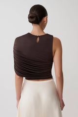Adrienne One Shoulder Slinky Top - Chocolate