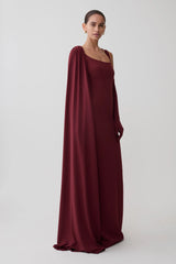 Rhea Detachable Cape Jersey Maxi Dress - Wine