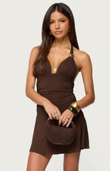Edikted Rafaella Ruched Halter Mini Dress