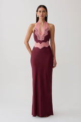 Louise Satin And Lace Maxi Dress - Burgundy