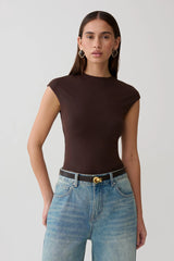 Chai Peached Jersey High Neck Top - Chocolate