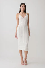 Cooper Scalloped Neckline Pointelle Midi Dress - White