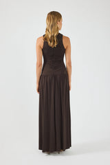 Perfect Stranger Camille High Neck Maxi Dress Brown