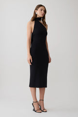 Jemma One Shoulder Tie Midi Dress - Black
