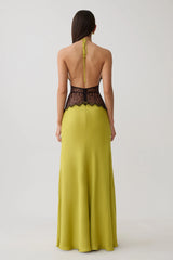 Dinah Lace And Satin Maxi Dress - Chartreuse