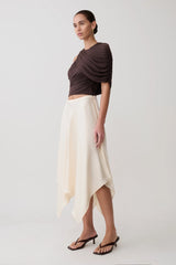 Adrienne One Shoulder Slinky Top - Chocolate