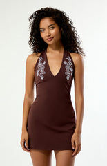 Beverly and Beck Embroidered Halter Mini Dress