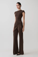 Anfie High Neck Top With Piping Detail - Dark Chocolate