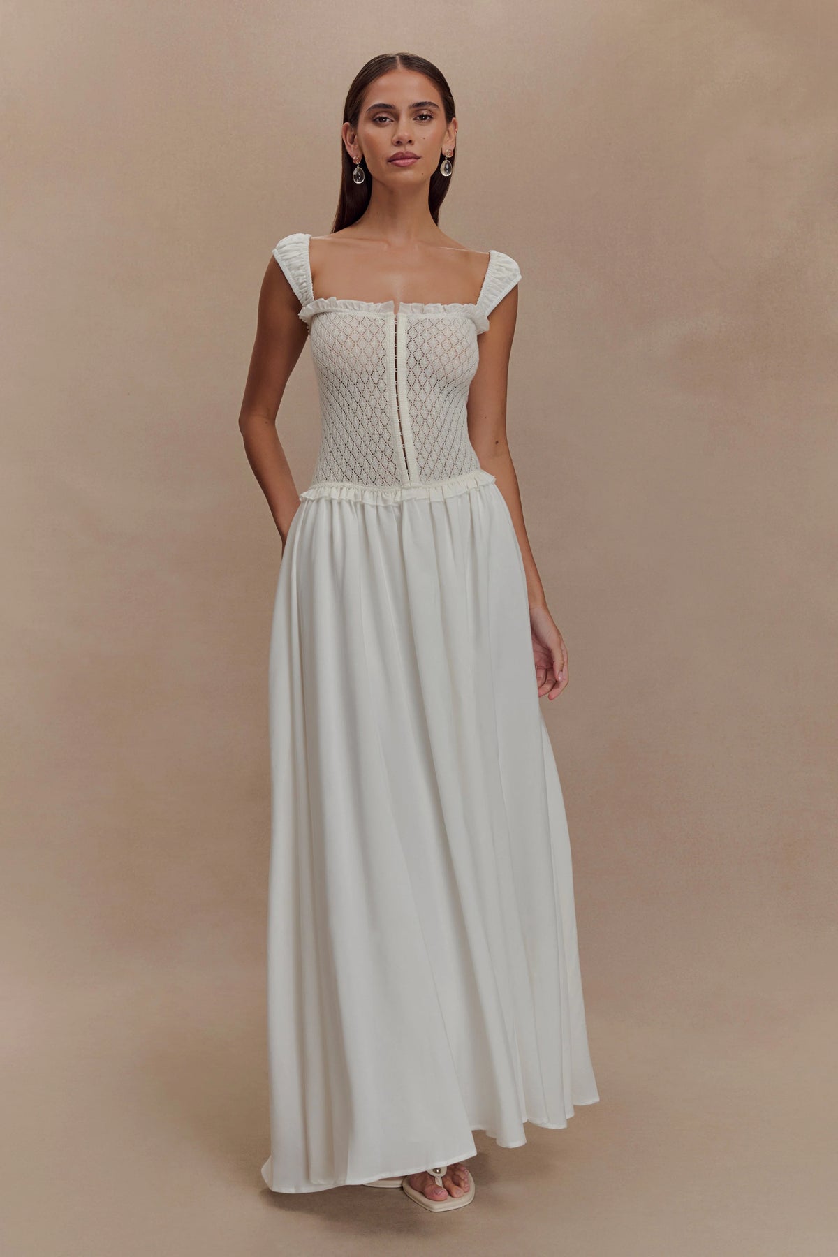 Tahlia Pointelle Knit Midi Dress - White