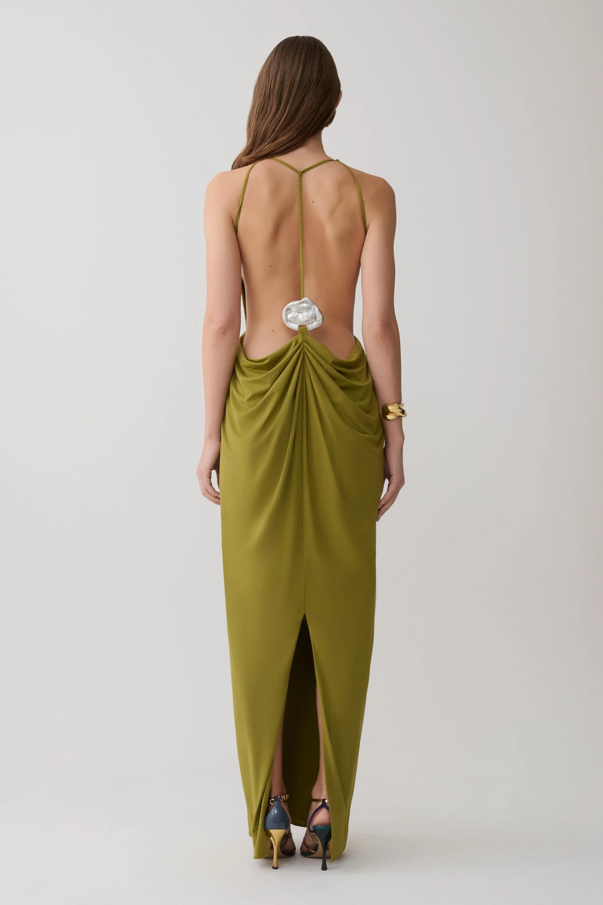 Bahari Low Back Halter Maxi Dress - Vintage Olive